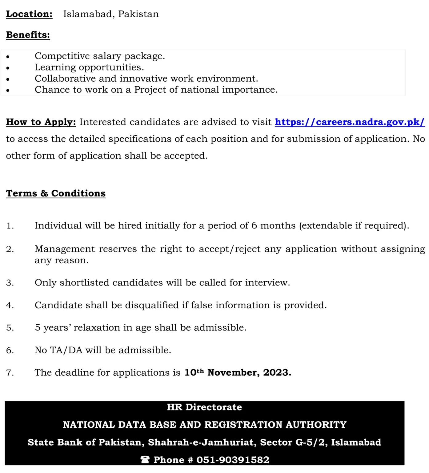 NADRA Jobs 2023 Career Advertisement at www.nadra.gov.pk