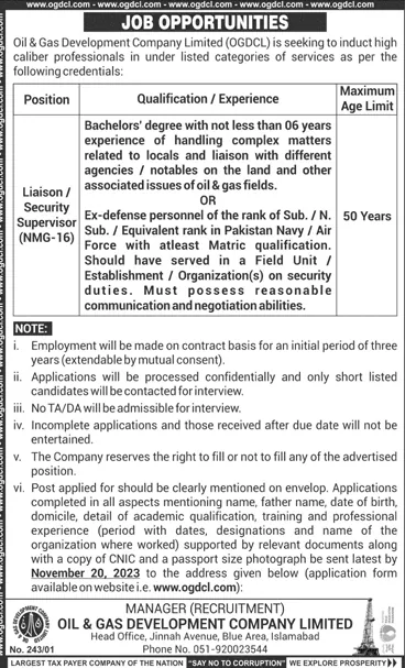 OGDCL Jobs 2023 Advertisement Oil & Gas Company Career