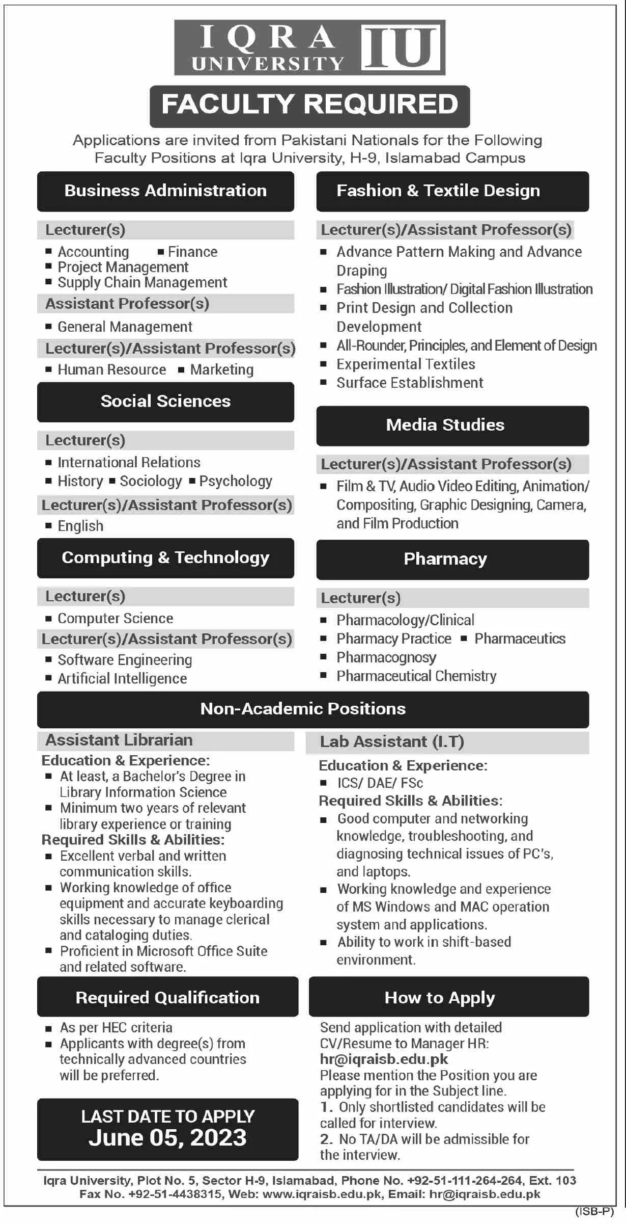 Iqra University Jobs